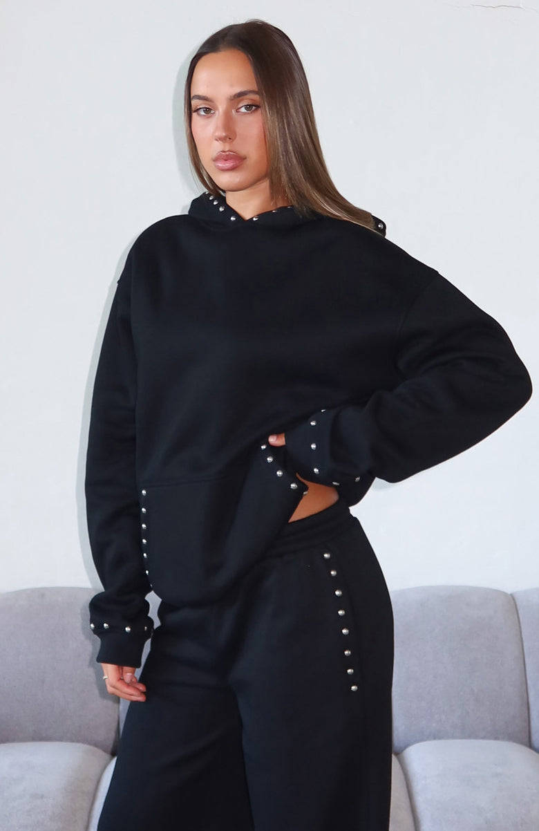 Glow Your Own Way Studded Oversized Hoodie Black