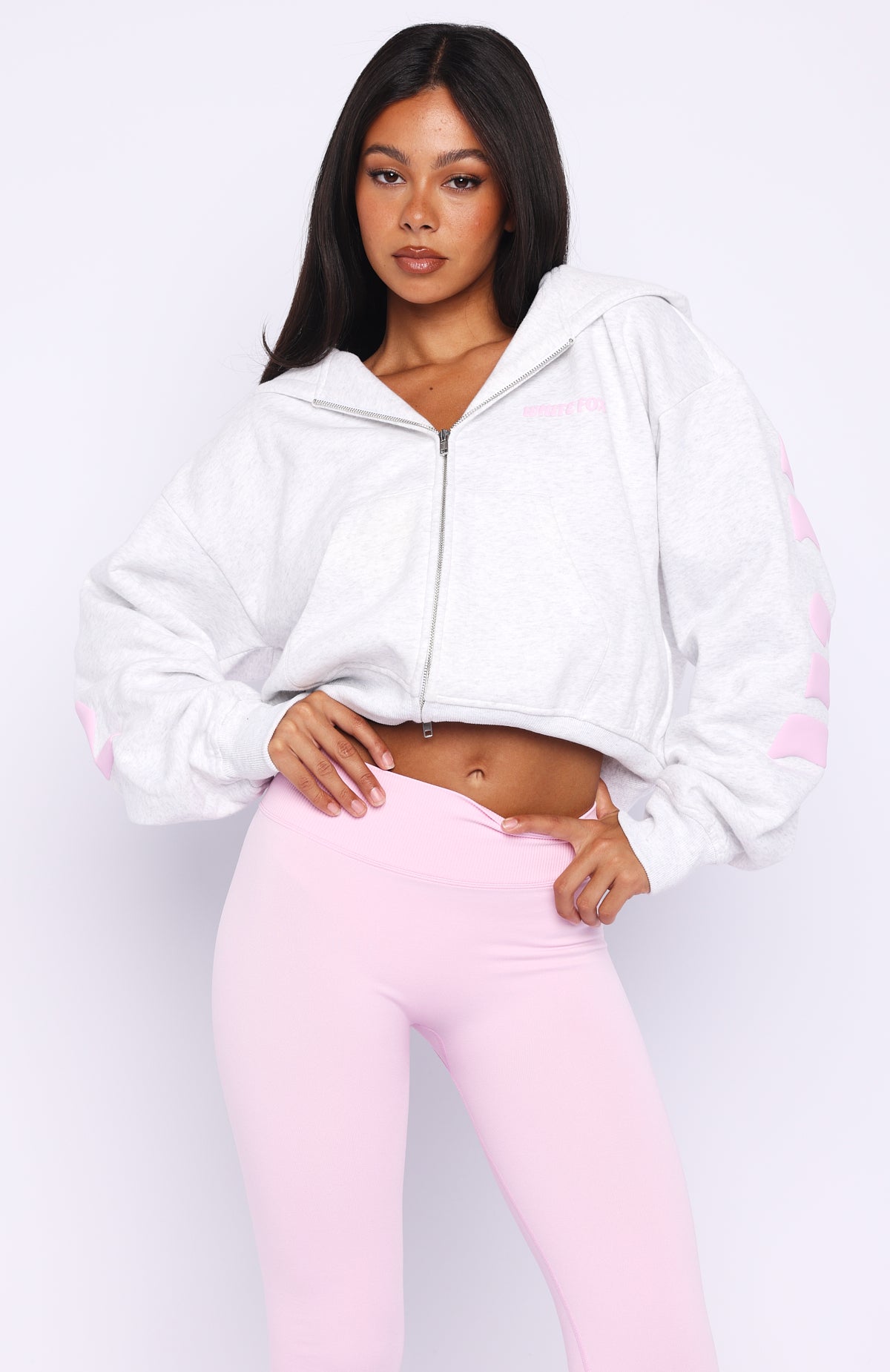 Gone Away Boxy Zip Front Hoodie Grey Marle - Image 3