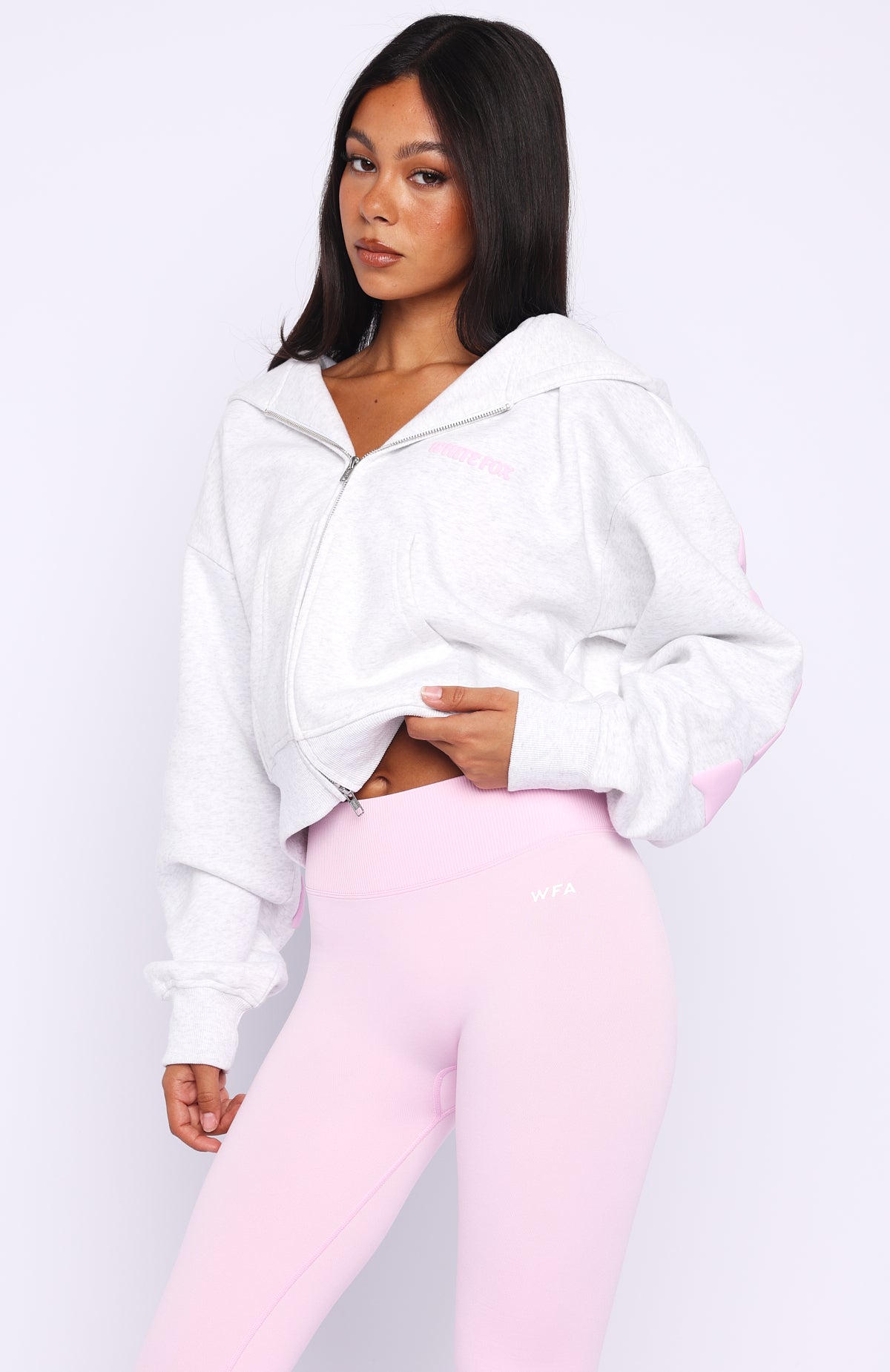 Gone Away Boxy Zip Front Hoodie Grey Marle - Image 4