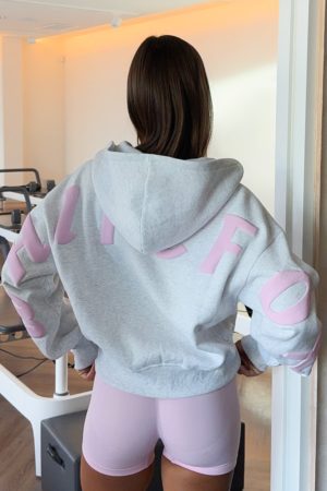 Gone Away Boxy Zip Front Hoodie Grey Marle