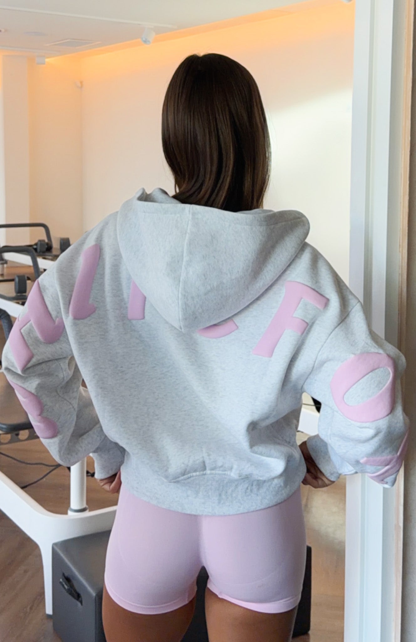 Gone Away Boxy Zip Front Hoodie Grey Marle