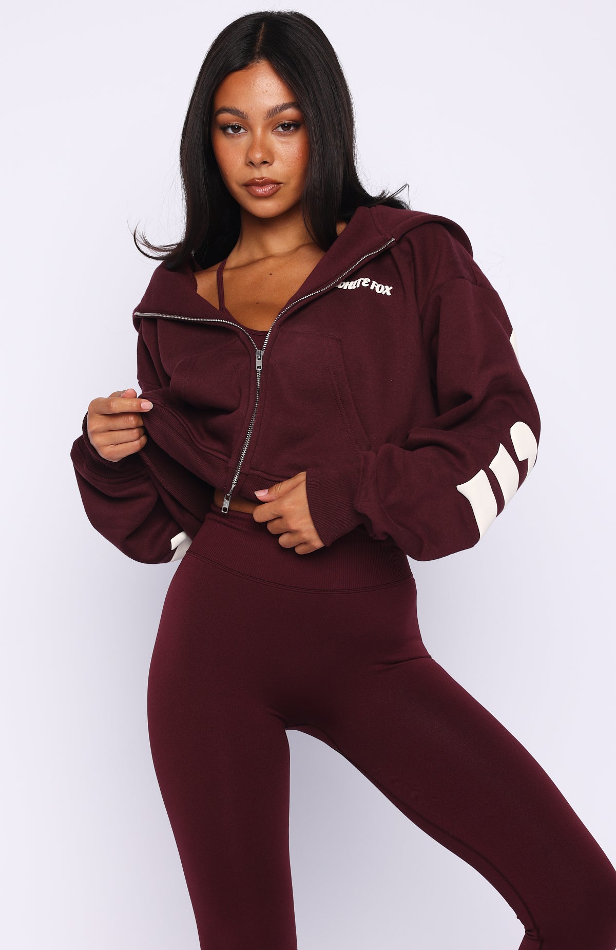 Gone Away Boxy Zip Front Hoodie Merlot - Image 3