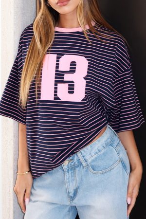 Good Old Days Oversized Tee Pink / Navy Stripe