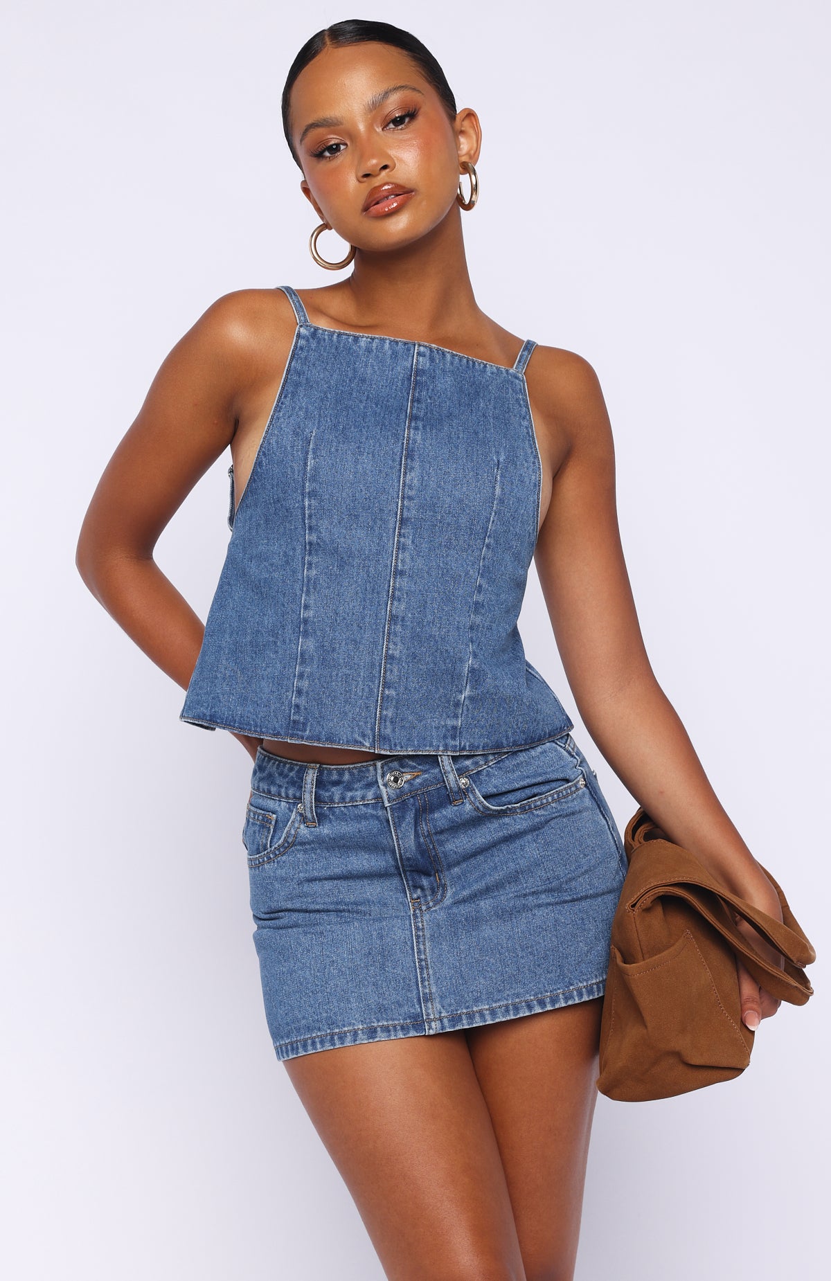 Happiness Is Key Mid Rise Denim Mini Skirt Admiral Blue - Image 2