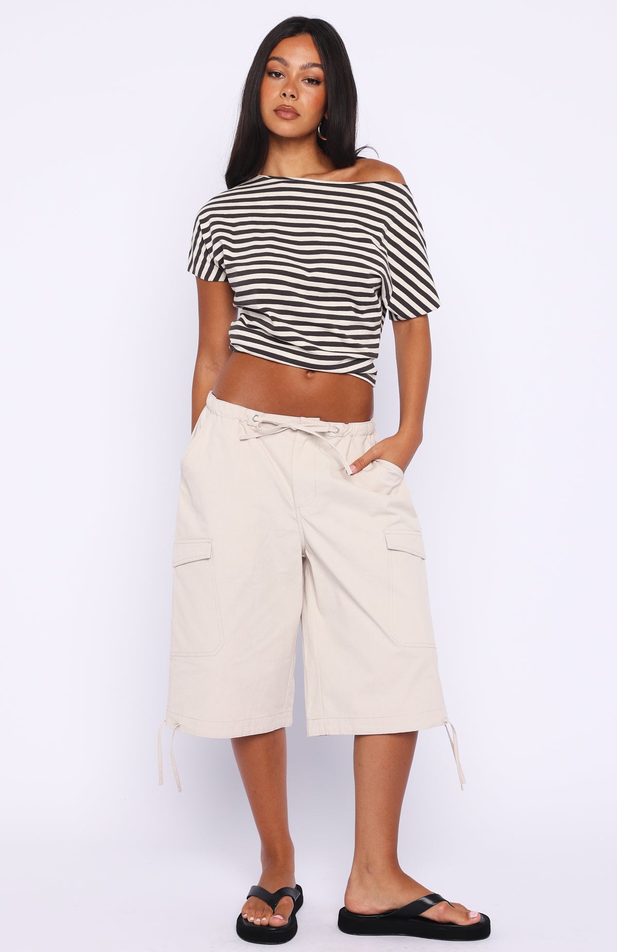 Happy To Help Cinched Waist Top Charcoal Stripe - Image 5