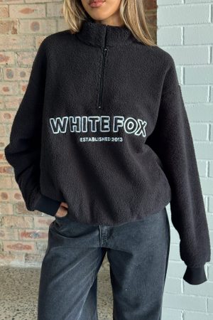 Hard To Stay Focused Teddy Borg Zip Front Sweater Black