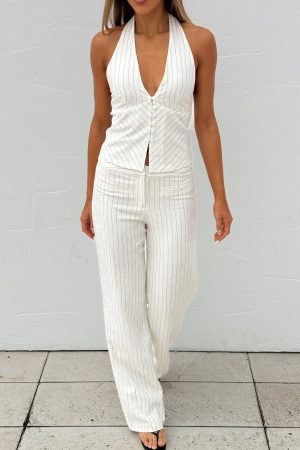 I Don't Compete Straight Leg Pants White