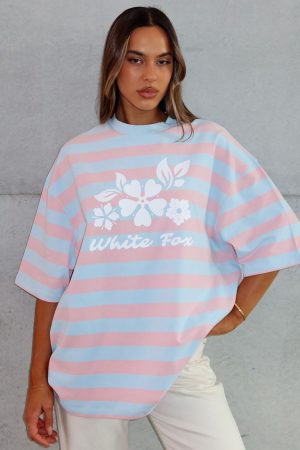 In The Valley Oversized Tee Blue/Pink Stripe
