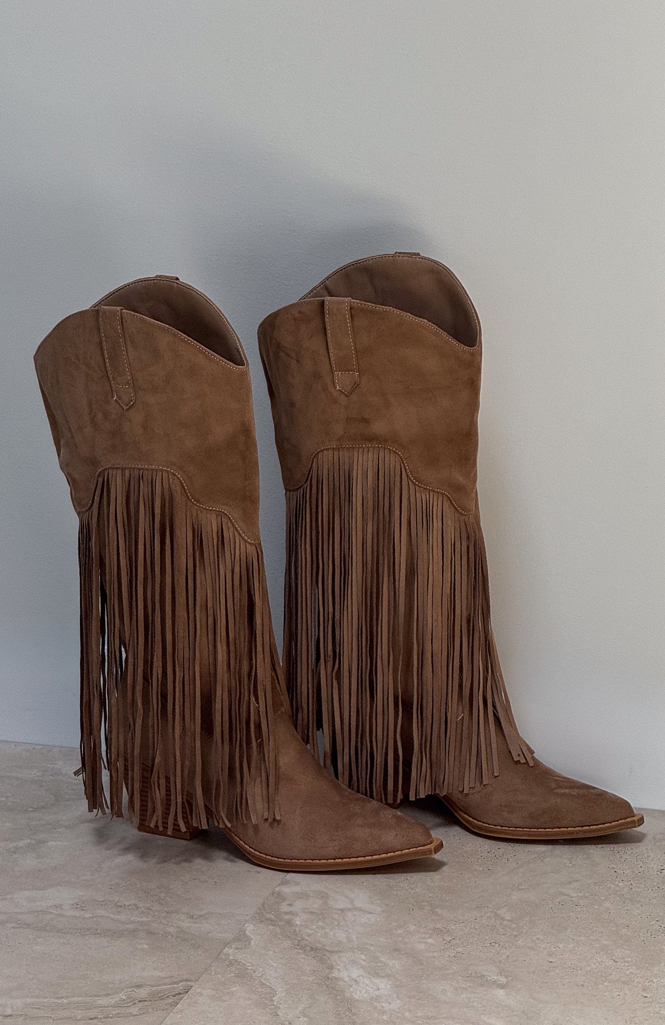 Iniko Cowboy Boot Taupe Faux Suede - Image 8