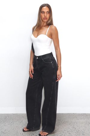 Jessica Mid Rise Barrel Leg Jeans Black Acid