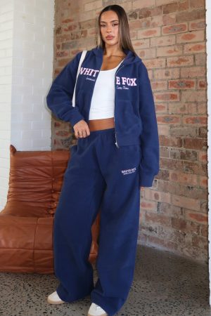 Just For Now Fleece Wide Leg Sweatpants Navy