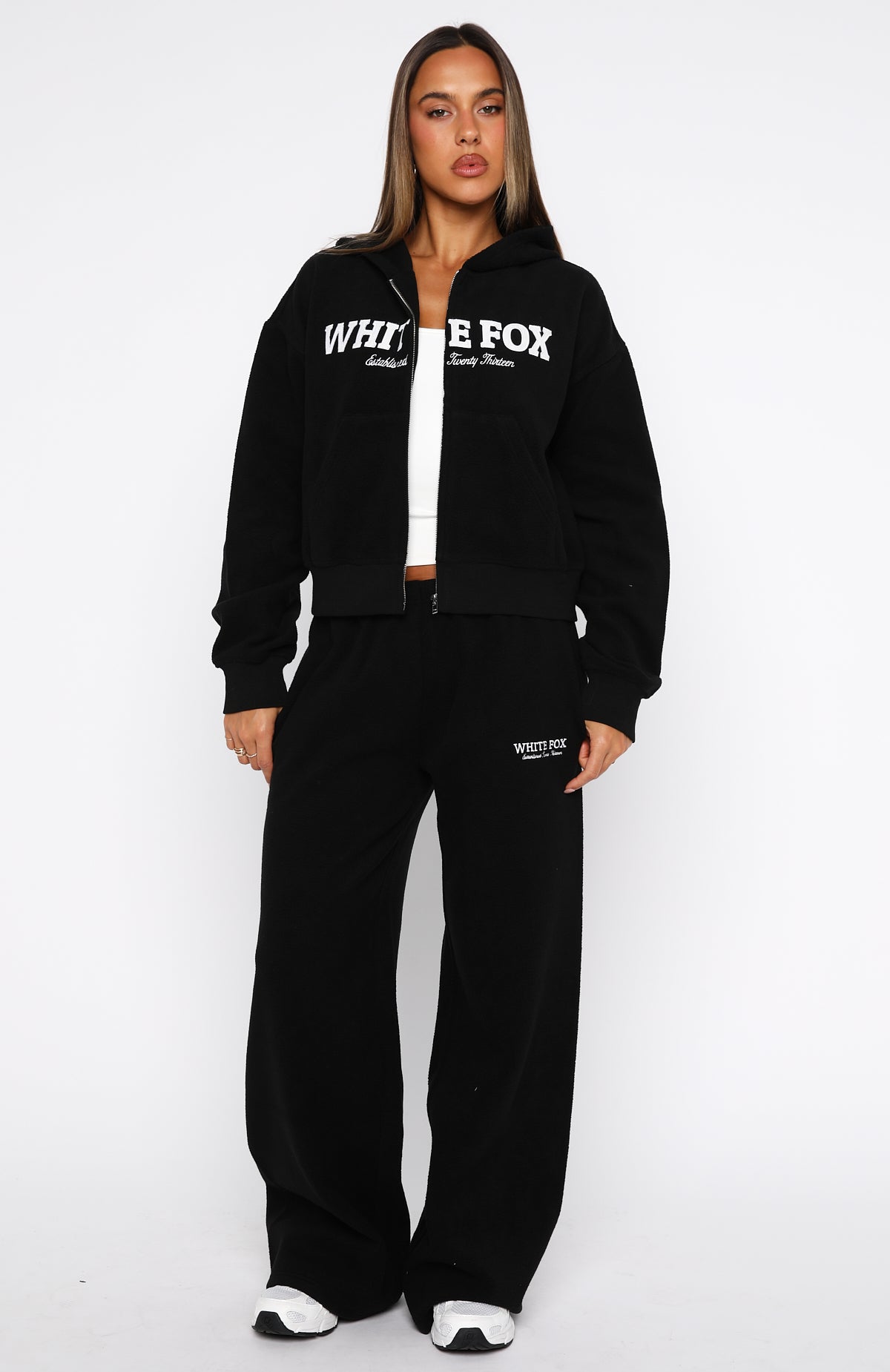 Just For Now Fleece Boxy Zip Front Hoodie Black - Image 5