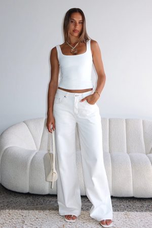 Just My Type Mid Rise Wide Leg Jeans Off White