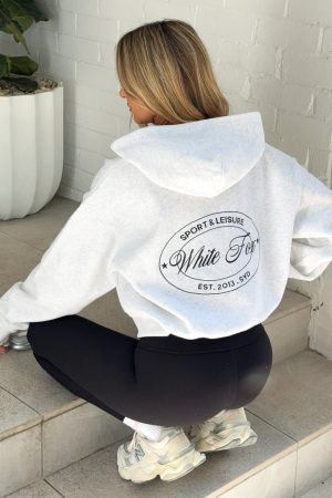 Just Try Again Boxy Zip Front Hoodie Grey Marle