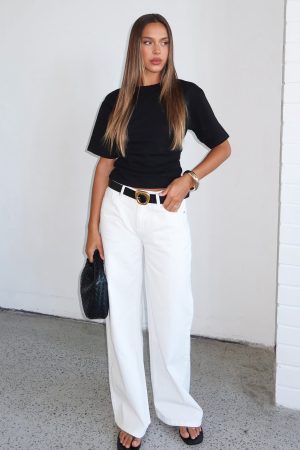 Kalaya Mid Rise Wide Leg Jeans Off White