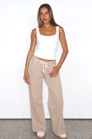 Kendall Mid Rise Wide Leg Jeans Sesame Wash