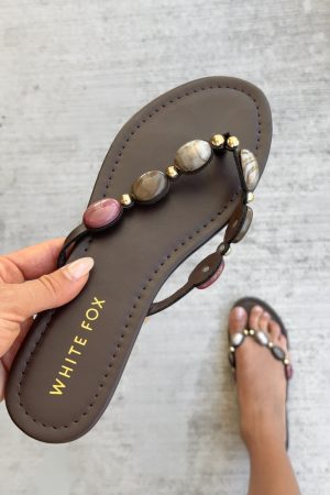 Kira Beaded Thong Sandals Chocolate
