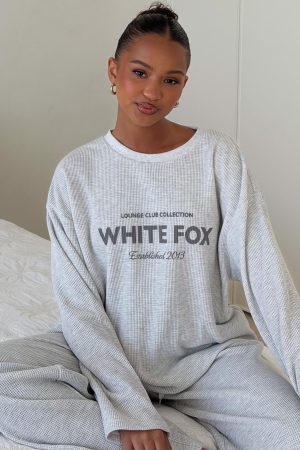 Leave Me Out Of It Waffle Oversized Long Sleeve Tee Grey Marle