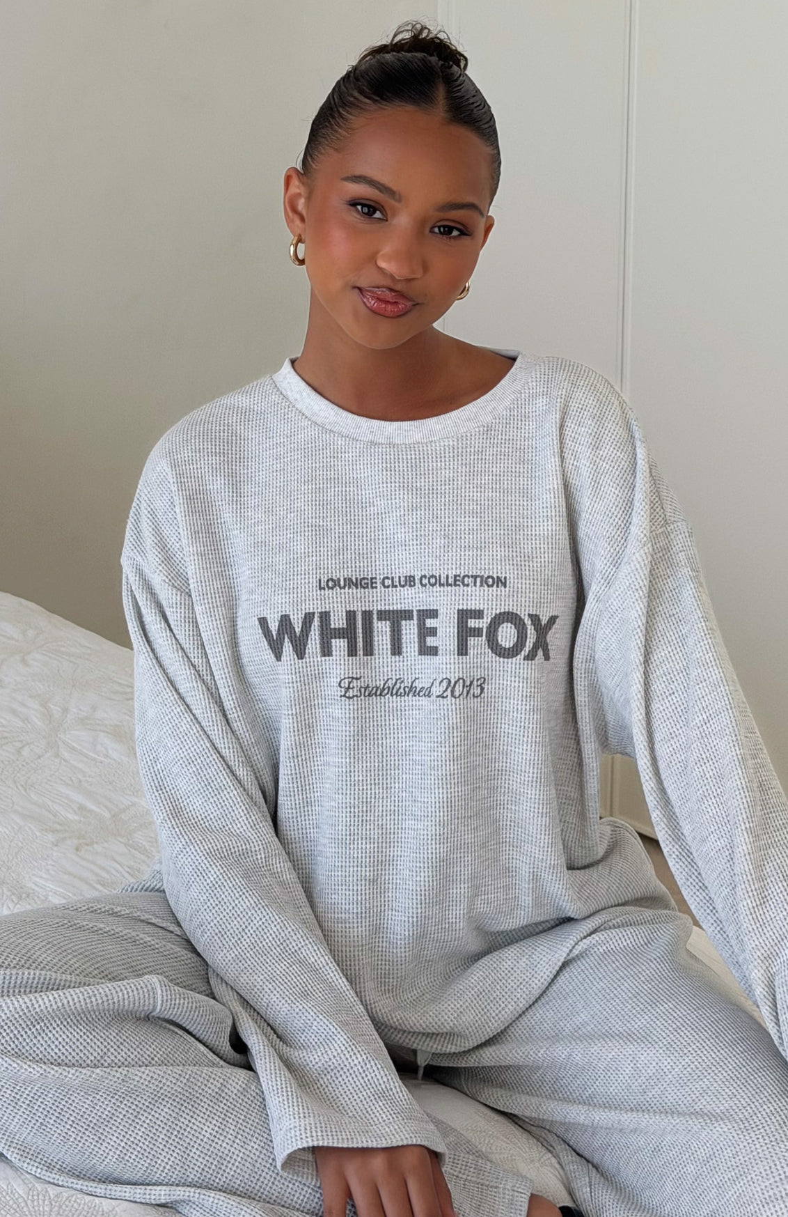 Leave Me Out Of It Waffle Oversized Long Sleeve Tee Grey Marle