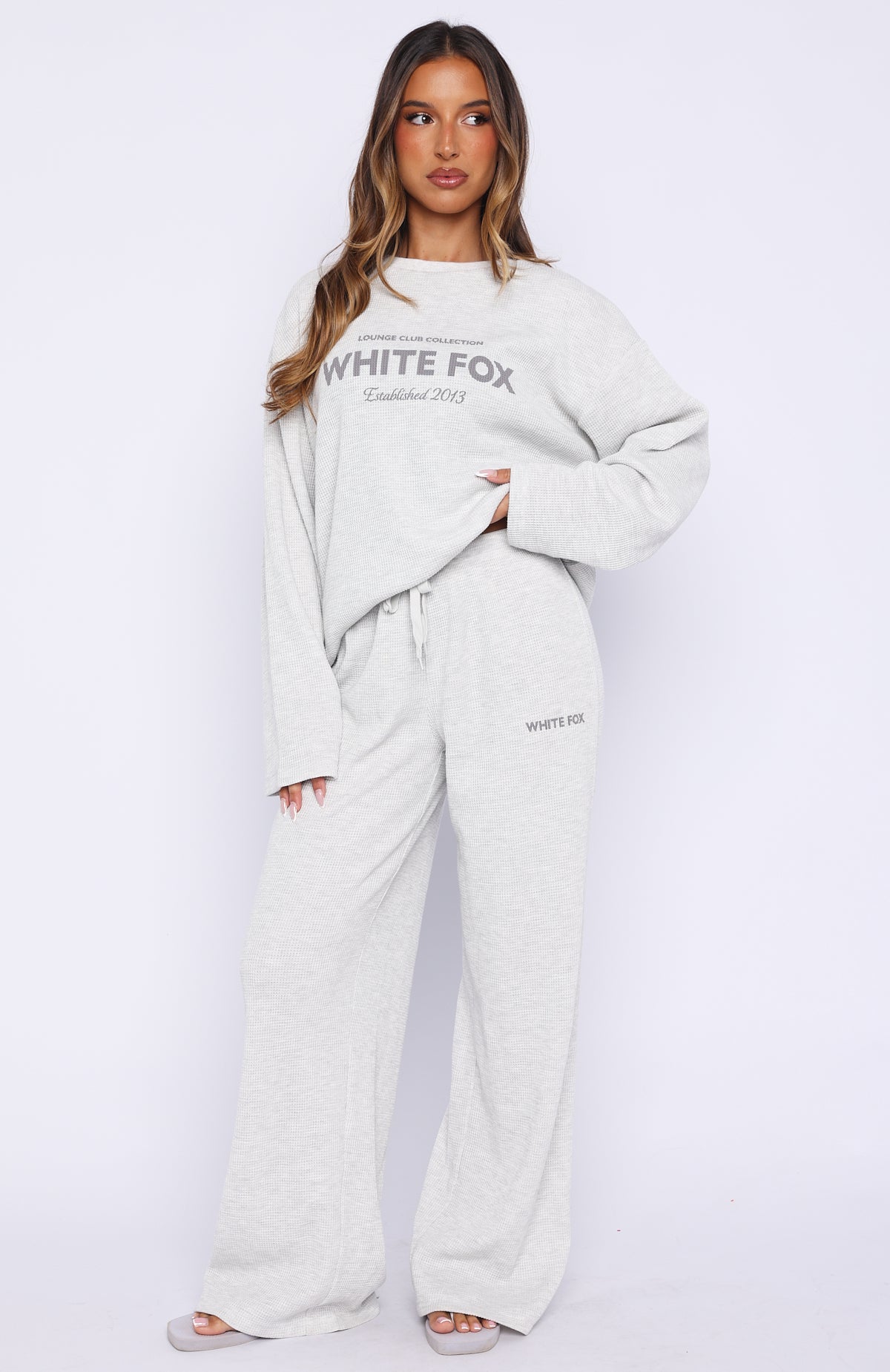 Leave Me Out Of It Waffle Oversized Long Sleeve Tee Grey Marle - Image 5