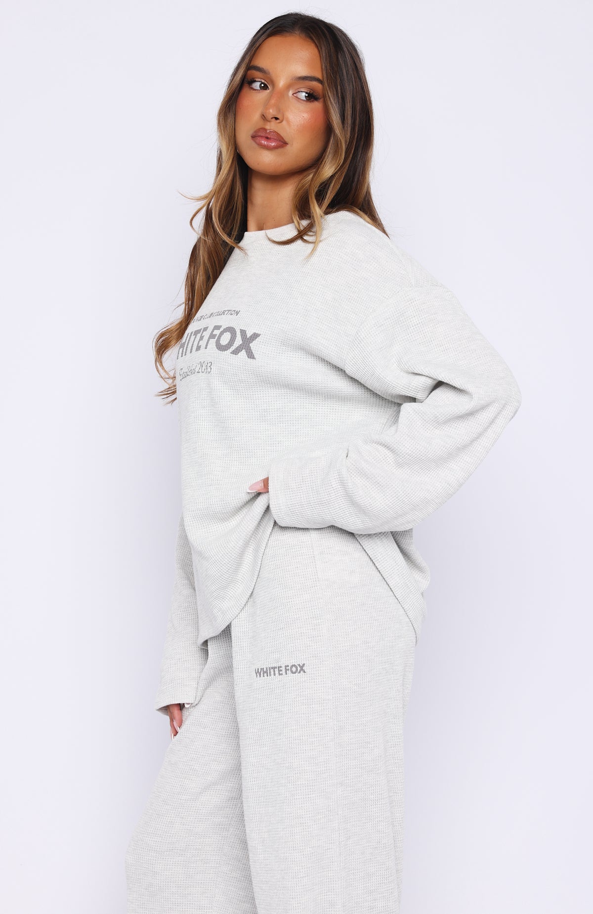 Leave Me Out Of It Waffle Oversized Long Sleeve Tee Grey Marle - Image 3