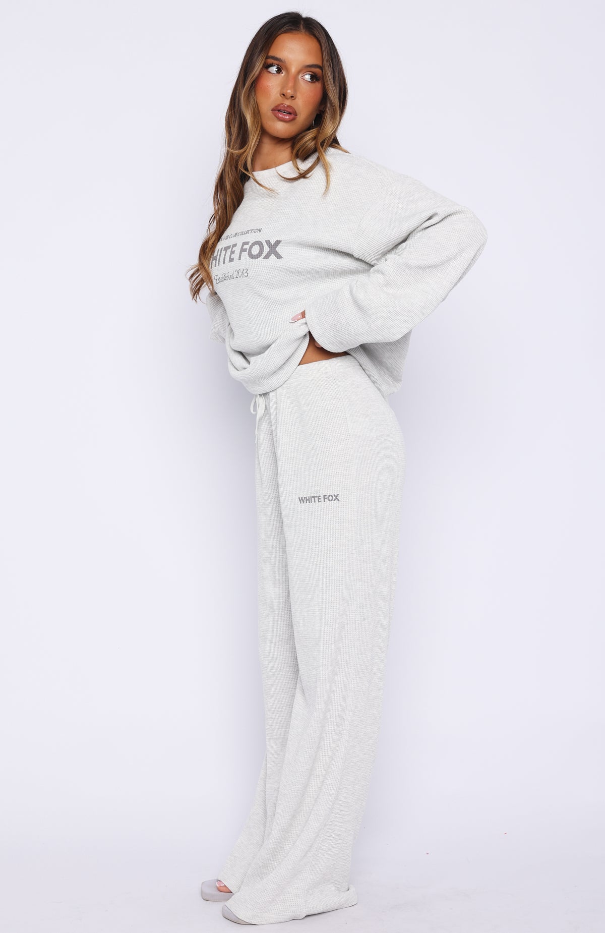 Leave Me Out Of It Waffle Wide Leg Sweatpants Grey Marle - Image 3