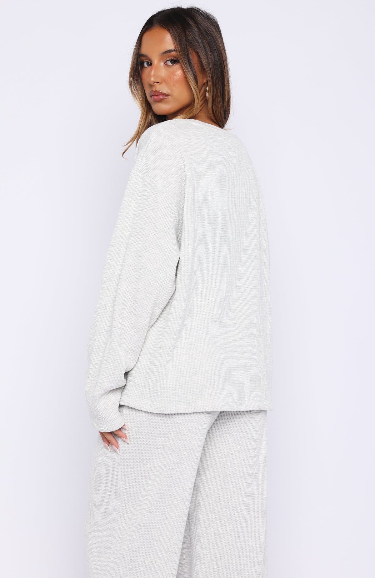 Leave Me Out Of It Waffle Oversized Long Sleeve Tee Grey Marle - Image 4