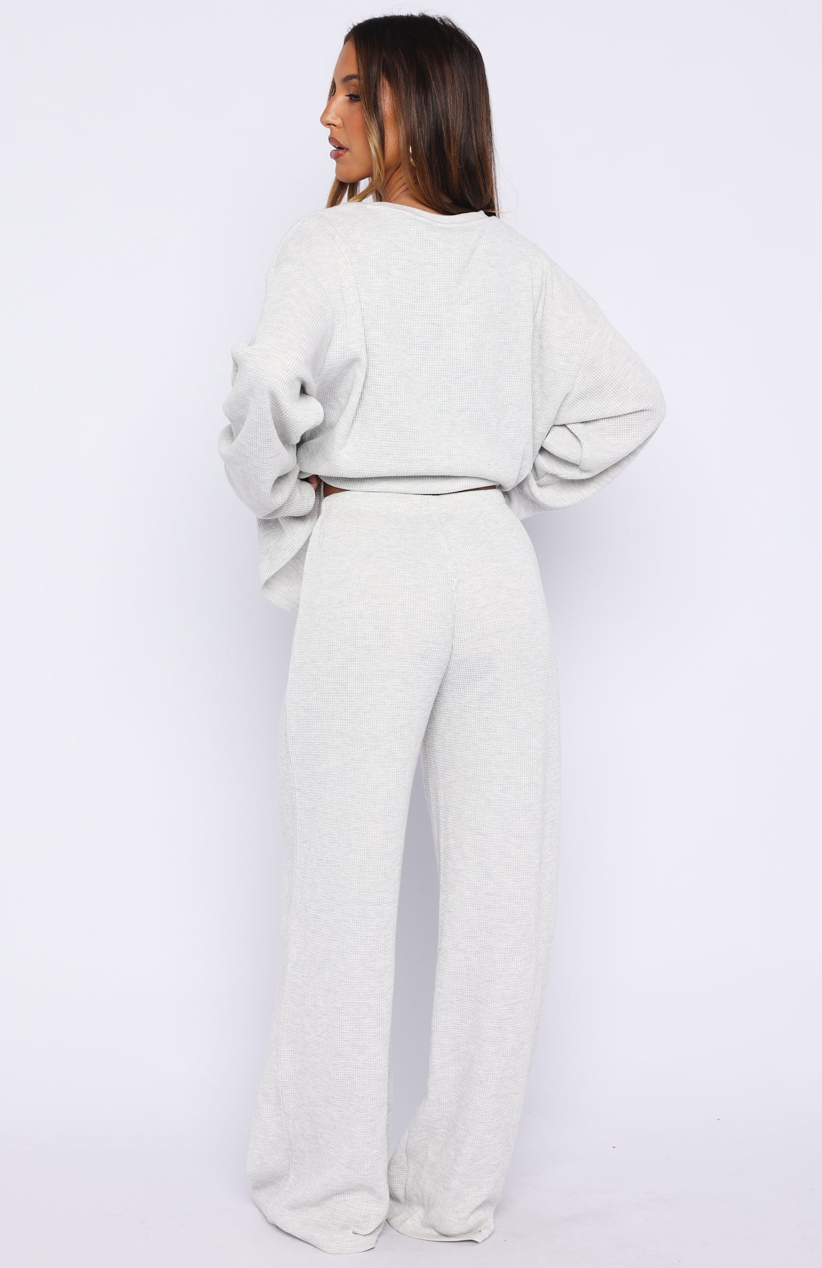 Leave Me Out Of It Waffle Wide Leg Sweatpants Grey Marle - Image 4