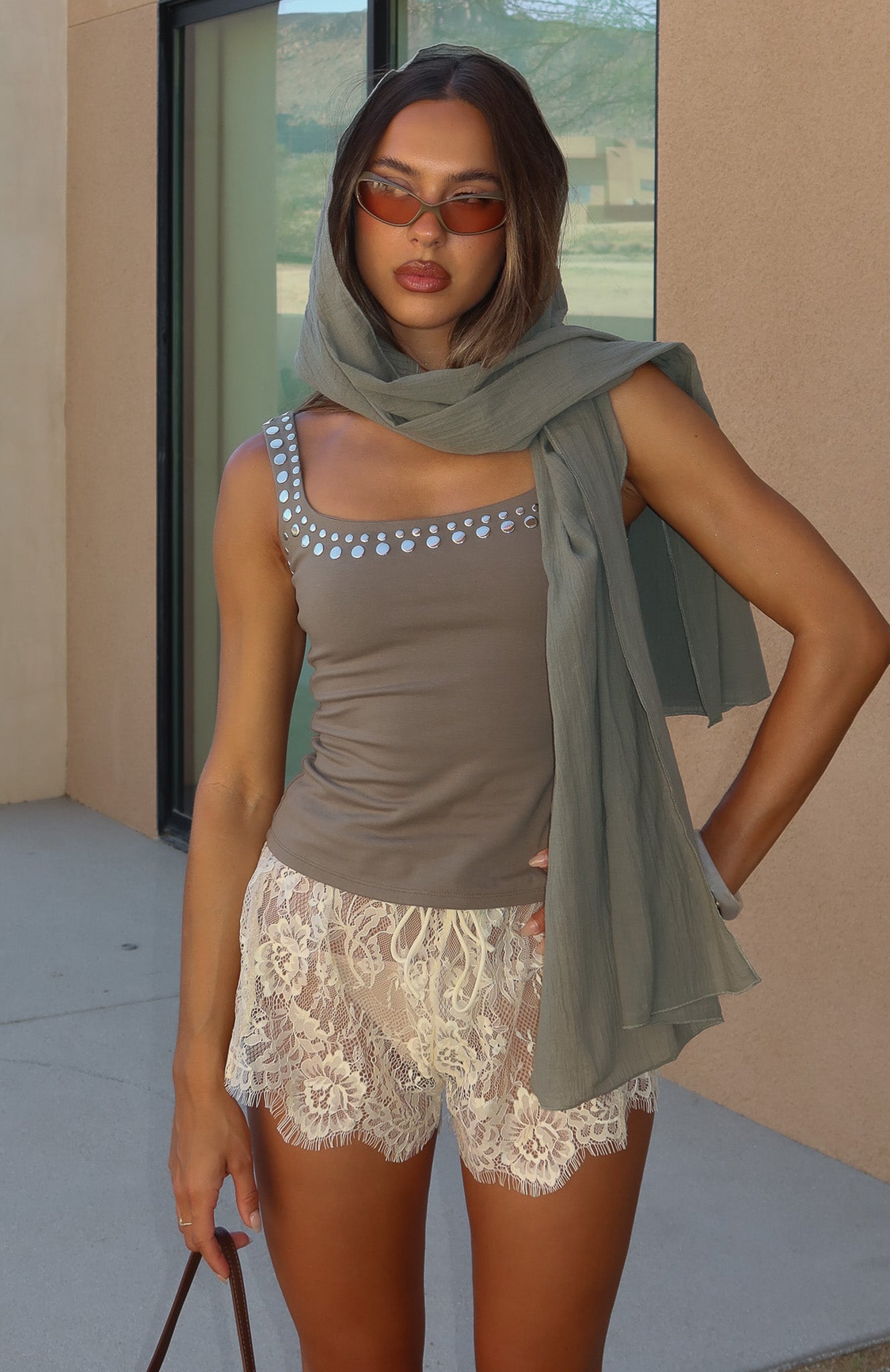 Let's Play Studded Tank Top Cactus