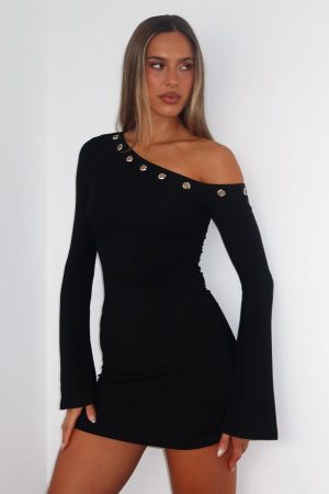 Live Loud Long Sleeve Mini Dress Black
