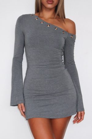 Live Loud Long Sleeve Mini Dress Charcoal