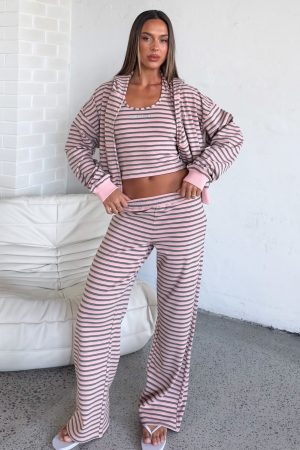 Looking Back Wide Leg Pants Pink Stripe