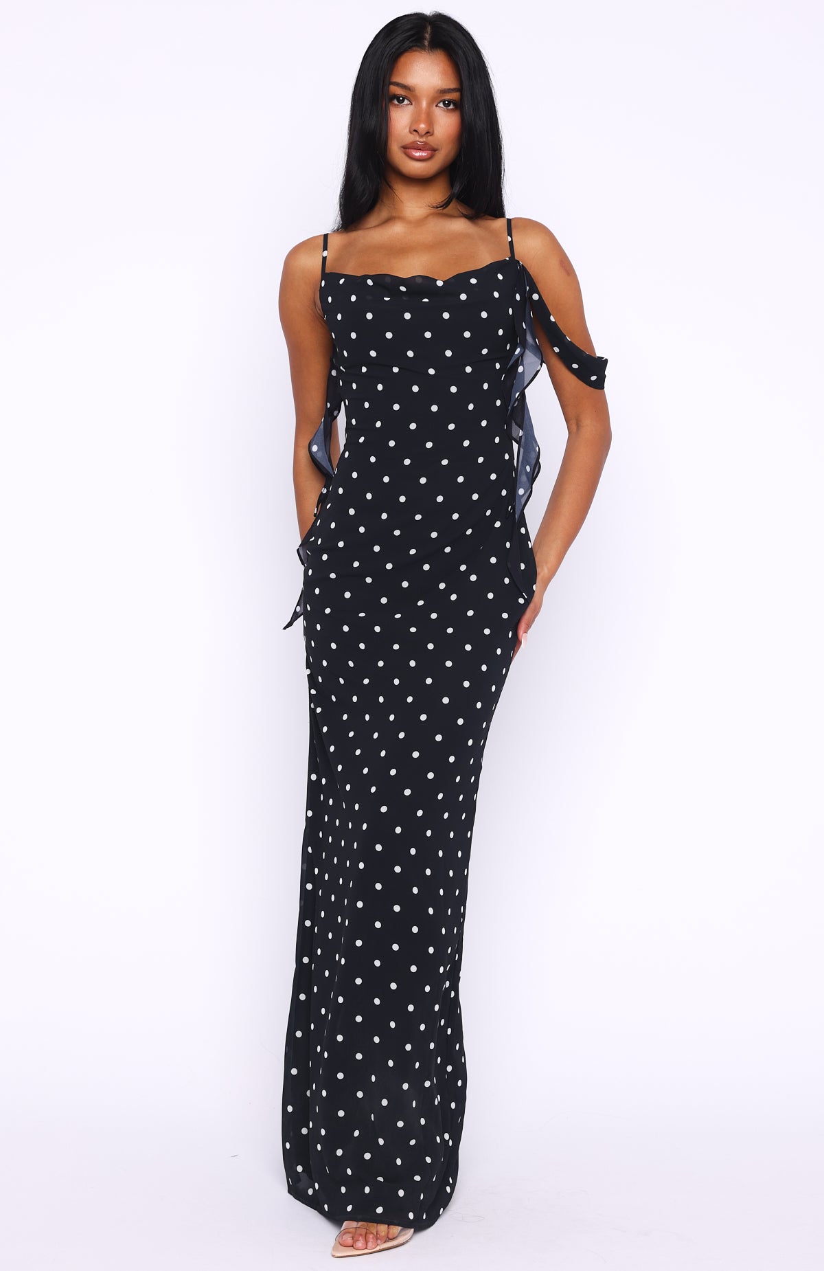 Love Blossoms Maxi Dress Black/White Polka Dot - Image 2