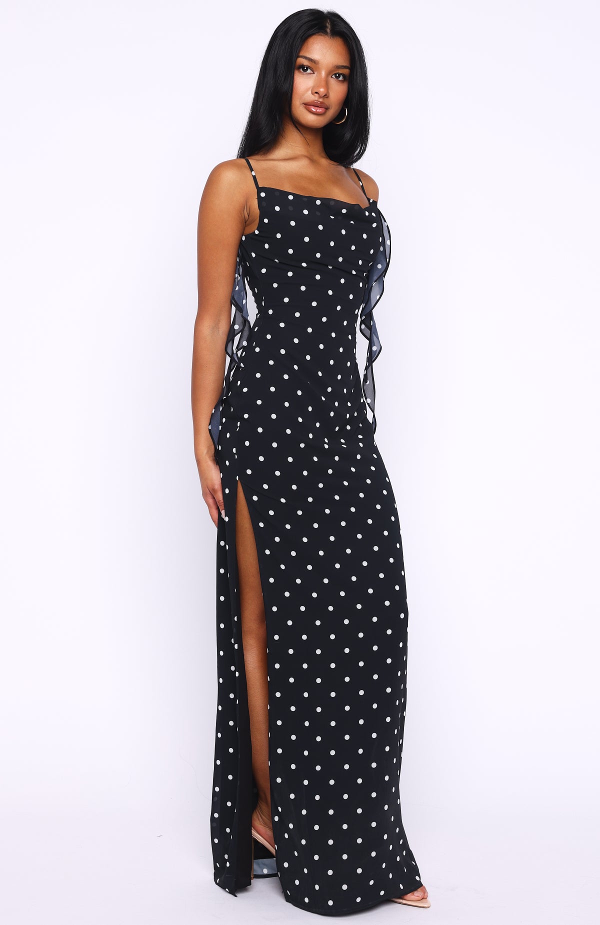 Love Blossoms Maxi Dress Black/White Polka Dot - Image 3