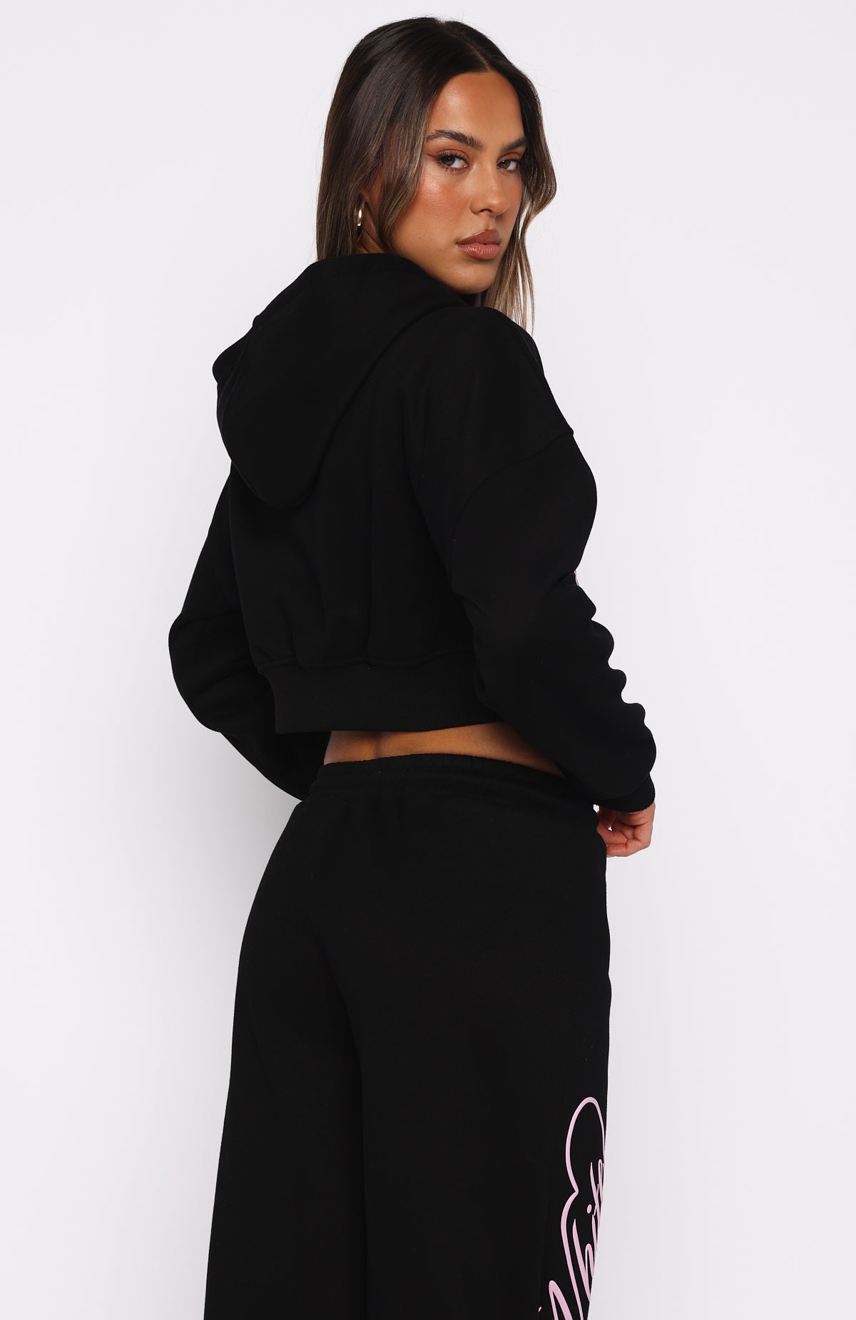Love You Regardless Cropped Zip Front Hoodie Black - Image 4