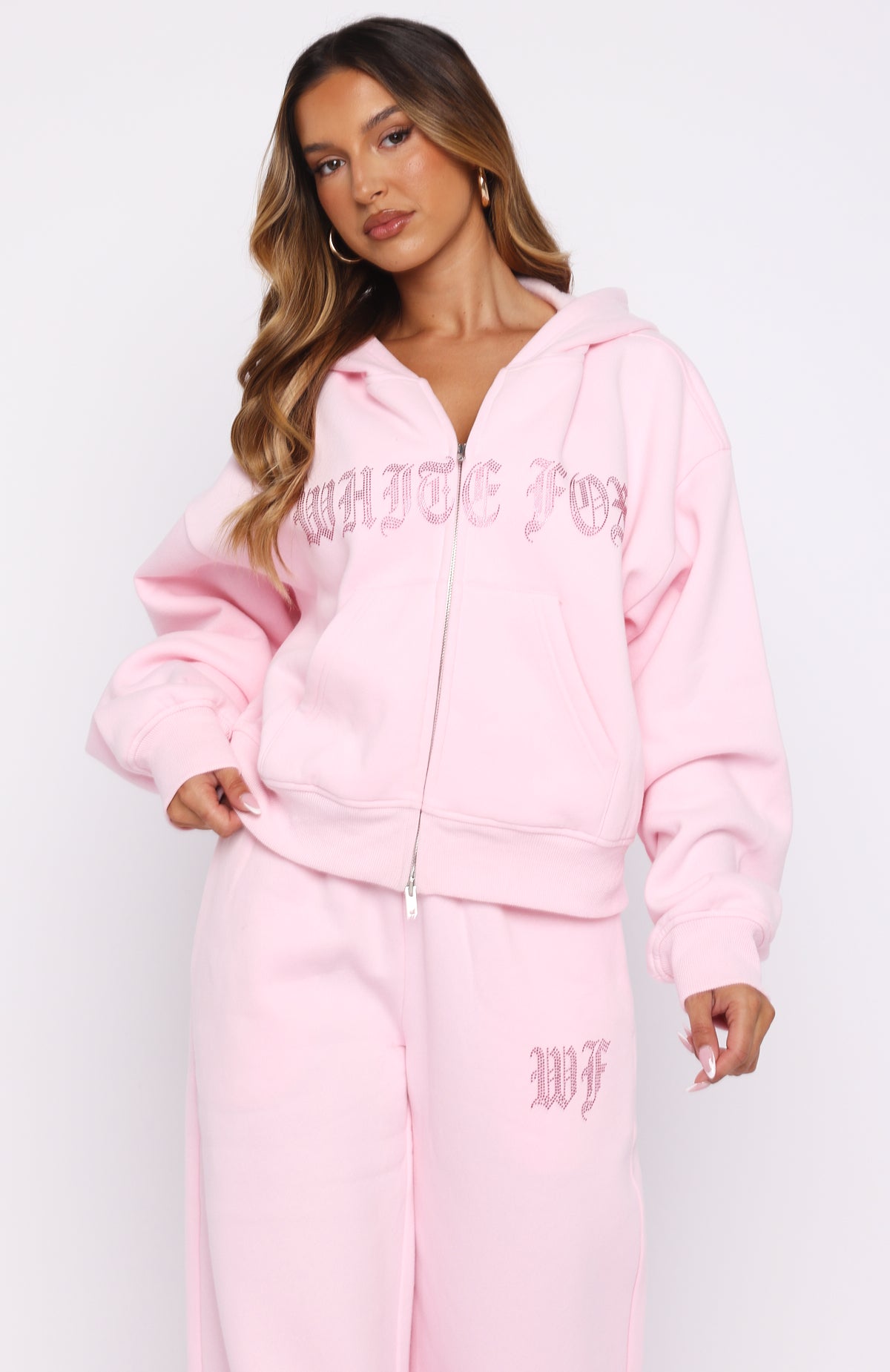 Lucky Ones Boxy Zip Front Hoodie Pink - Image 2
