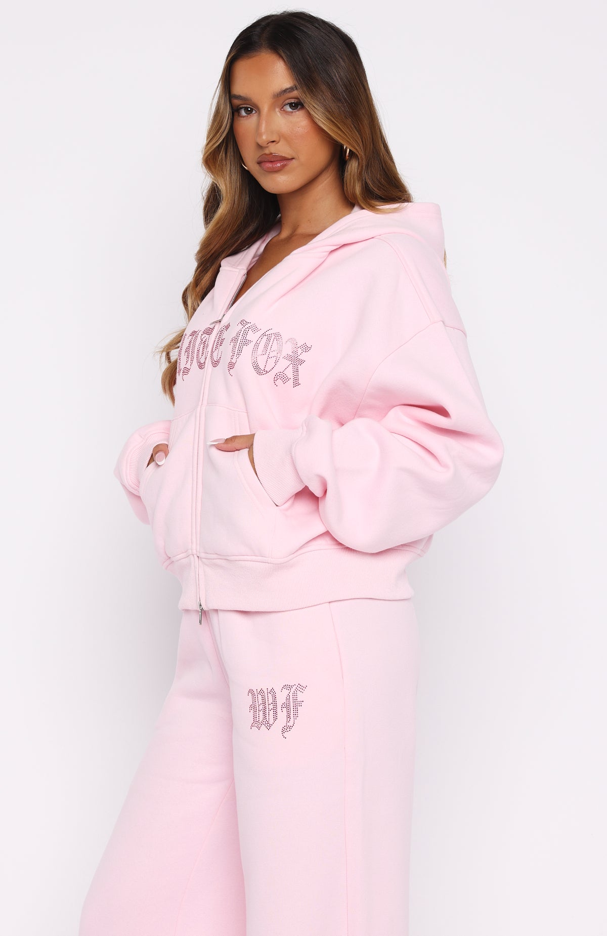 Lucky Ones Boxy Zip Front Hoodie Pink - Image 3