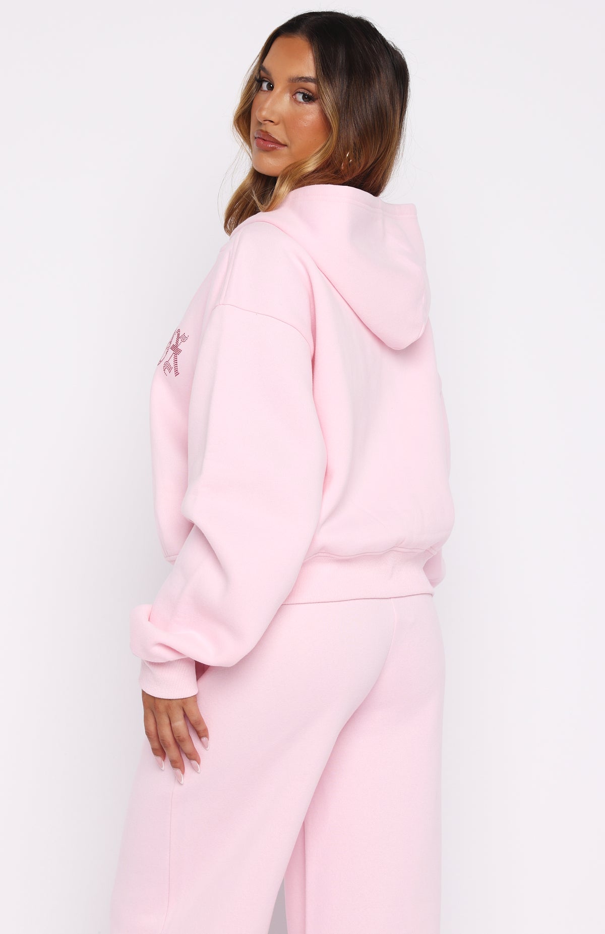 Lucky Ones Boxy Zip Front Hoodie Pink - Image 4