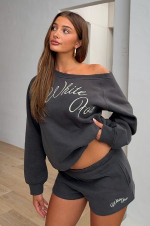 Lucky Thirteen Elsa Off Shoulder Sweater Charcoal