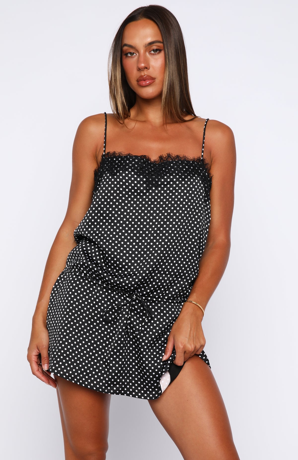 Lustre Aura Mini Dress Black/White Polka Dot - Image 2