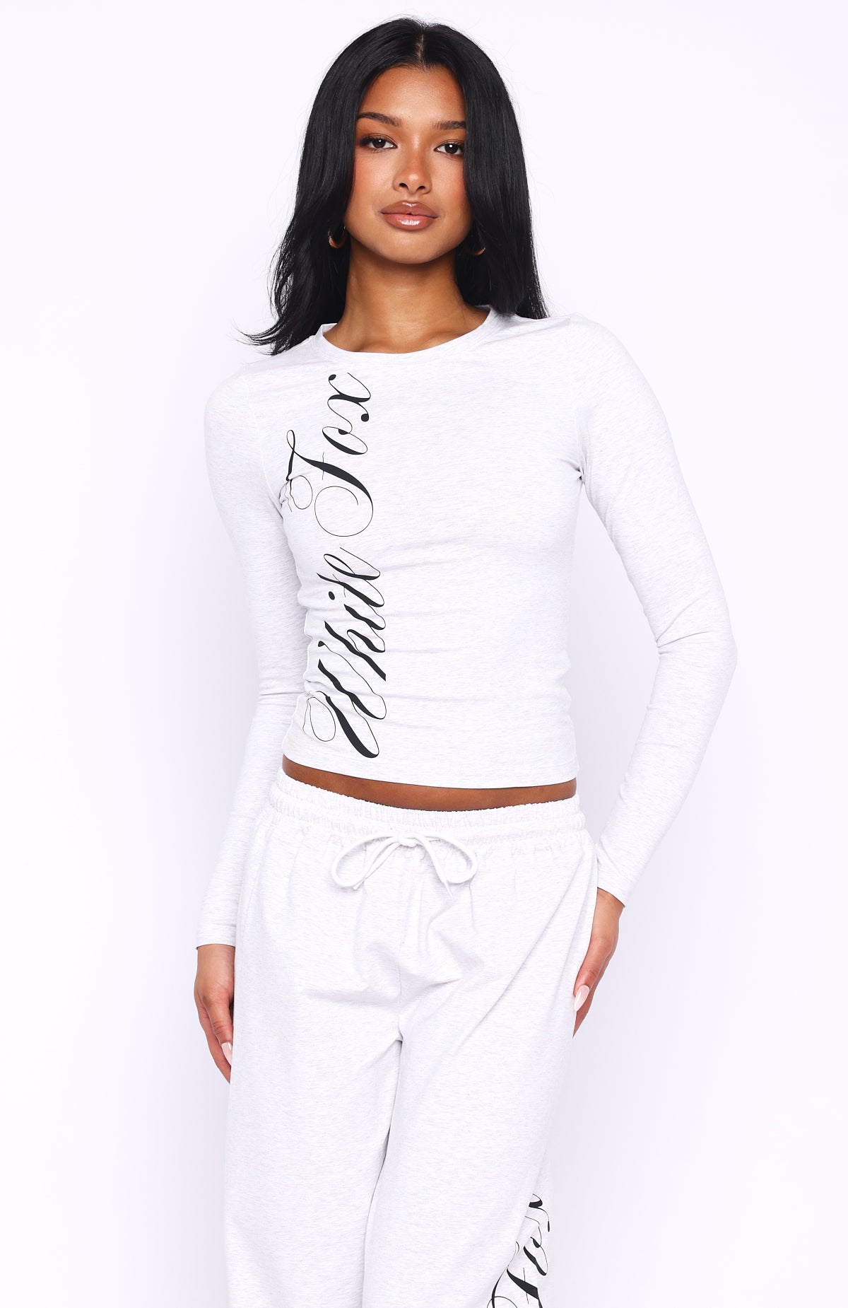 Luxurious Girl Long Sleeve Baby Tee Grey Marle - Image 2