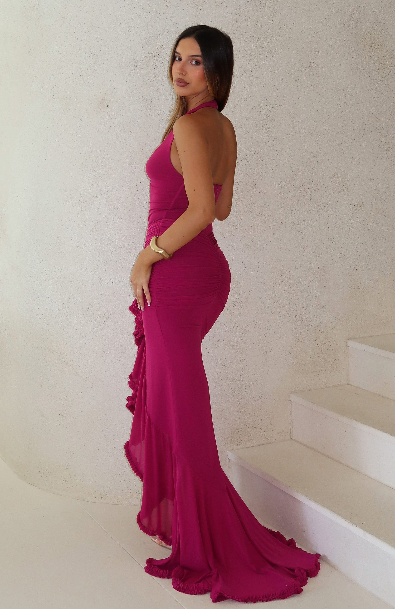 Main Character Energy Mesh Maxi Dress Fuchsia - Image 2