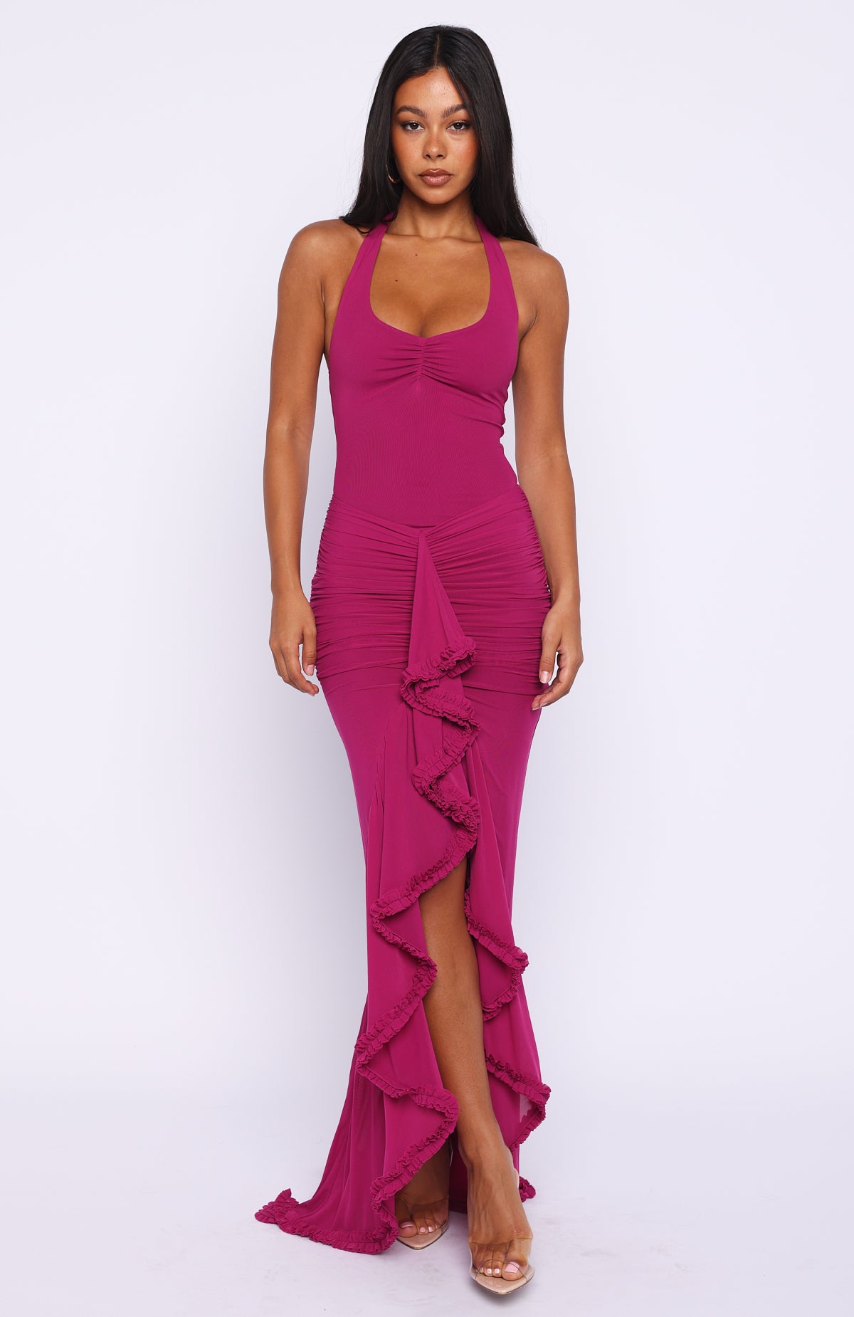 Main Character Energy Mesh Maxi Dress Fuchsia - Image 3