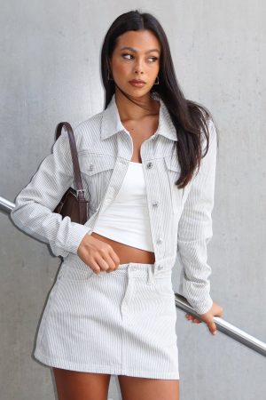 Mariah Striped Denim Jacket Grey/White