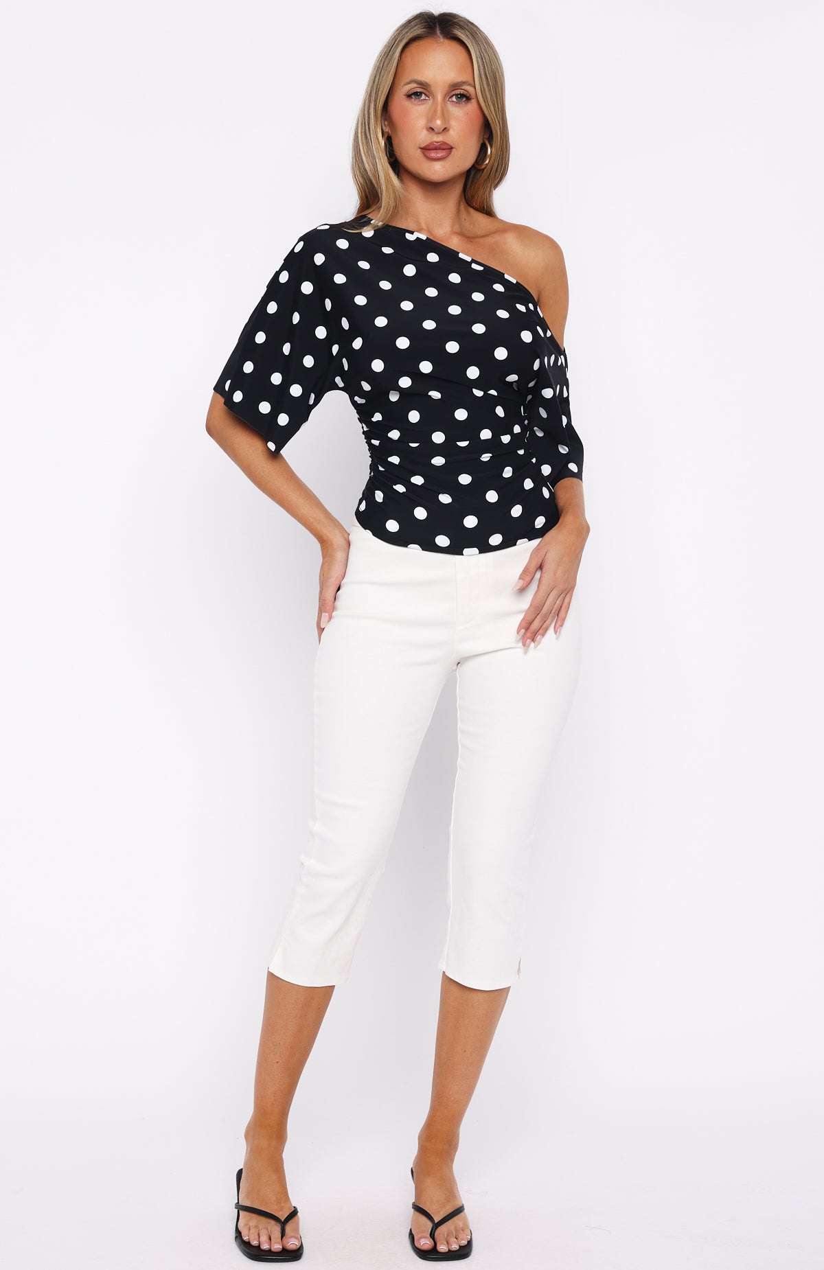 Marrakech Moments Cinched Waist Top Black/White Polka Dot - Image 6