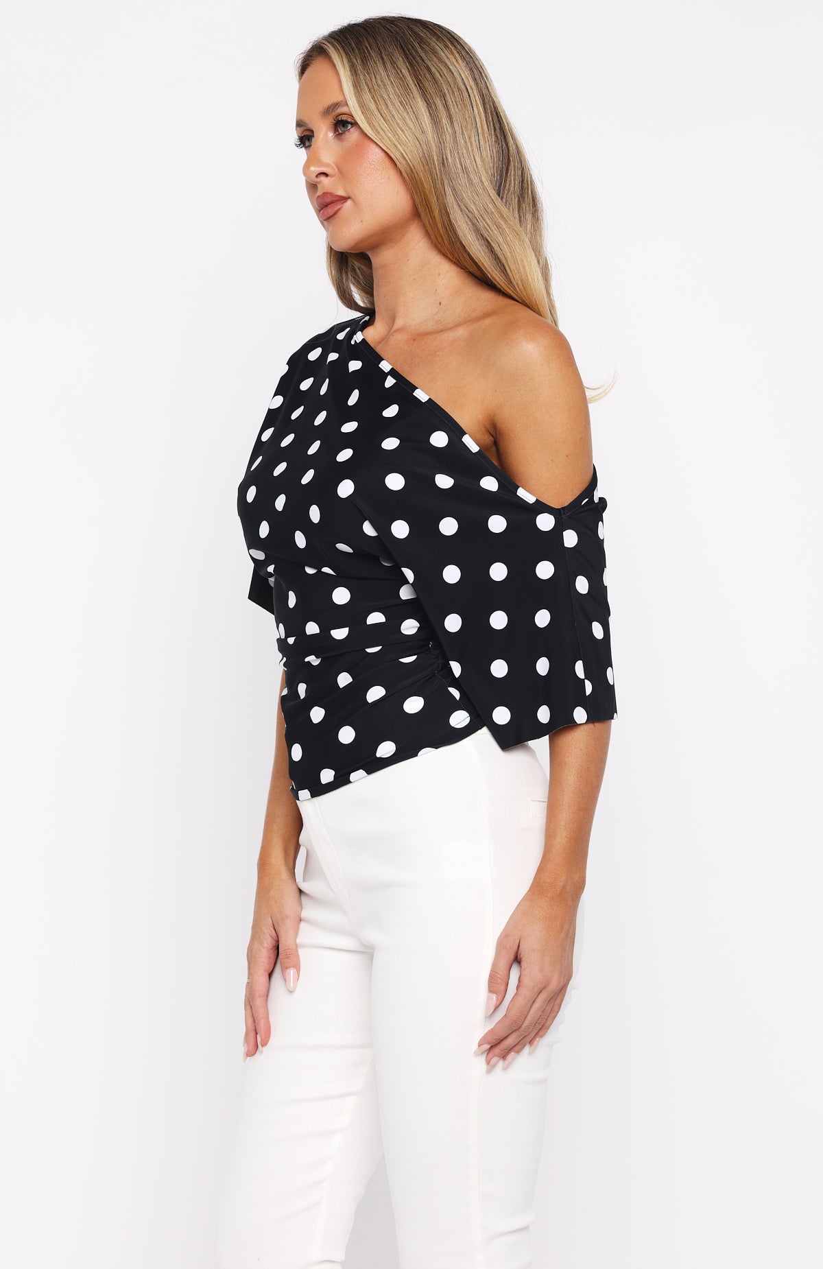 Marrakech Moments Cinched Waist Top Black/White Polka Dot - Image 4