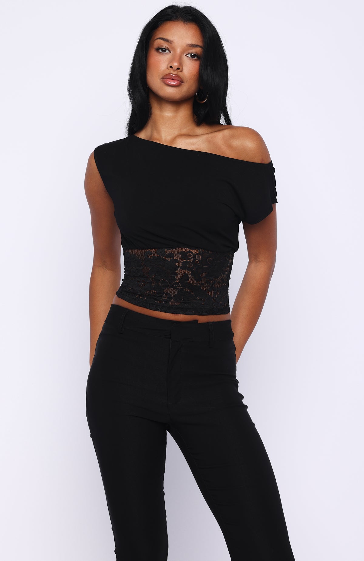 Mesmerised Eyes Off Shoulder Top Black - Image 2