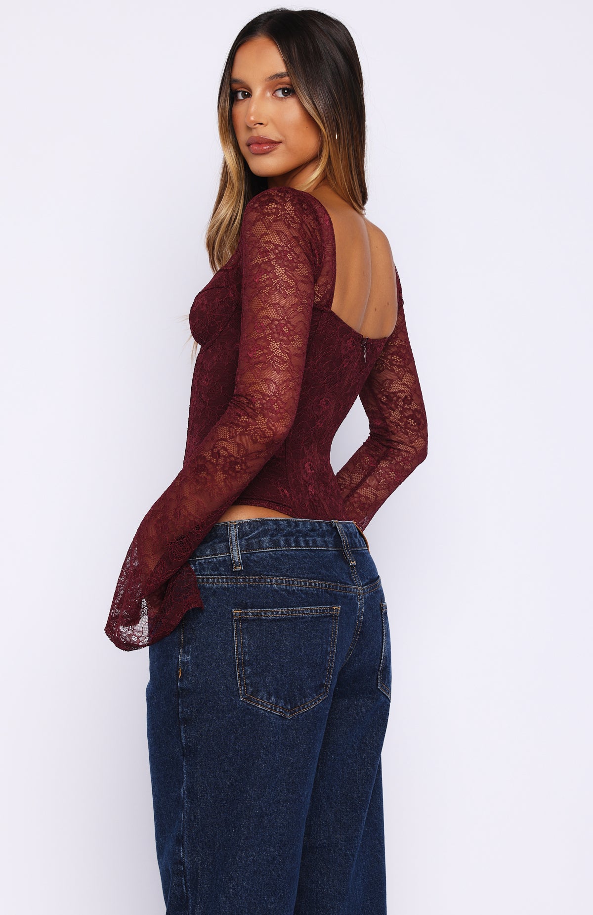 Midnight Rose Long Sleeve Bustier Wine - Image 5