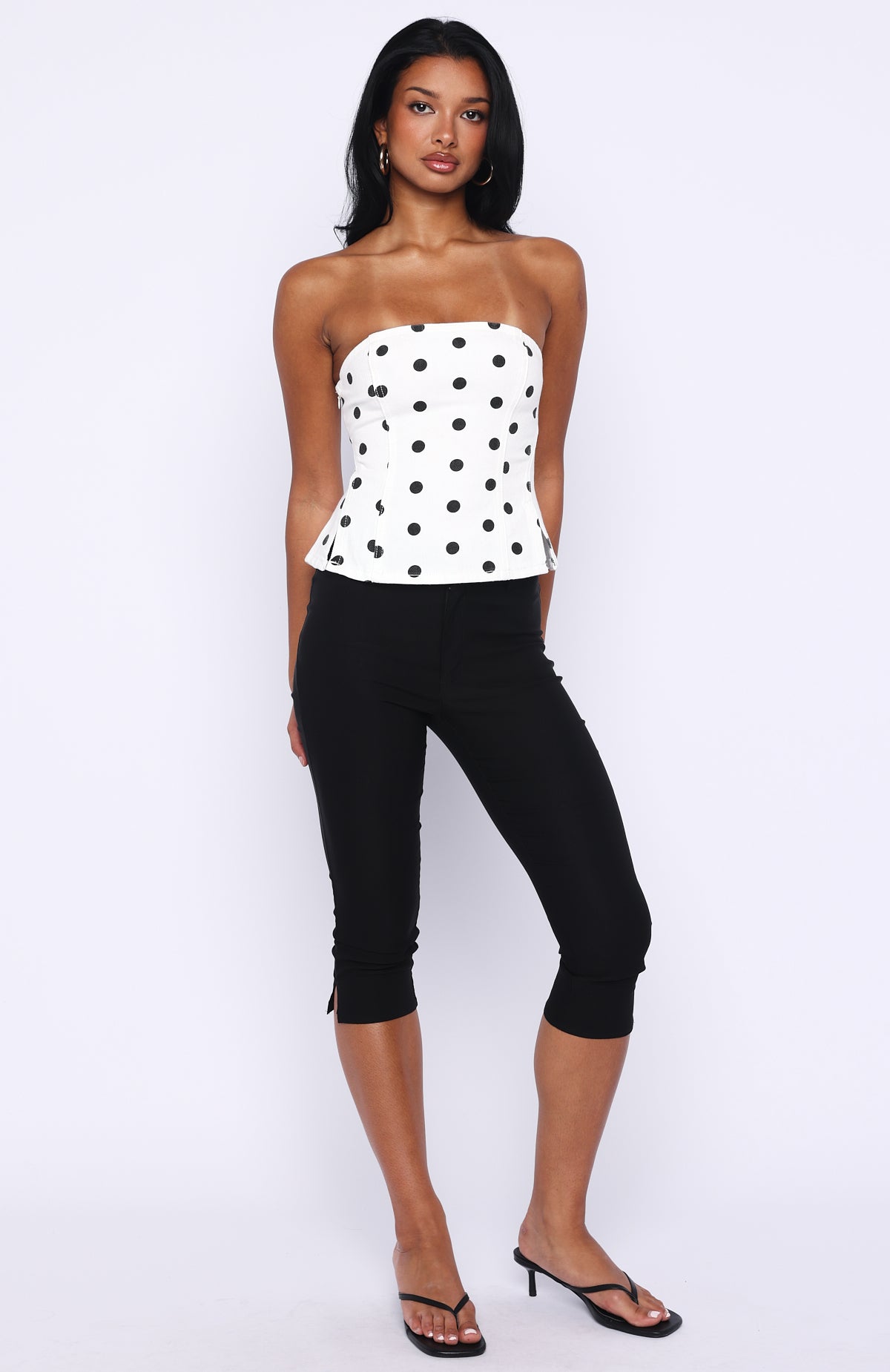 More Power Strapless Denim Top White/Black Polka Dot - Image 5