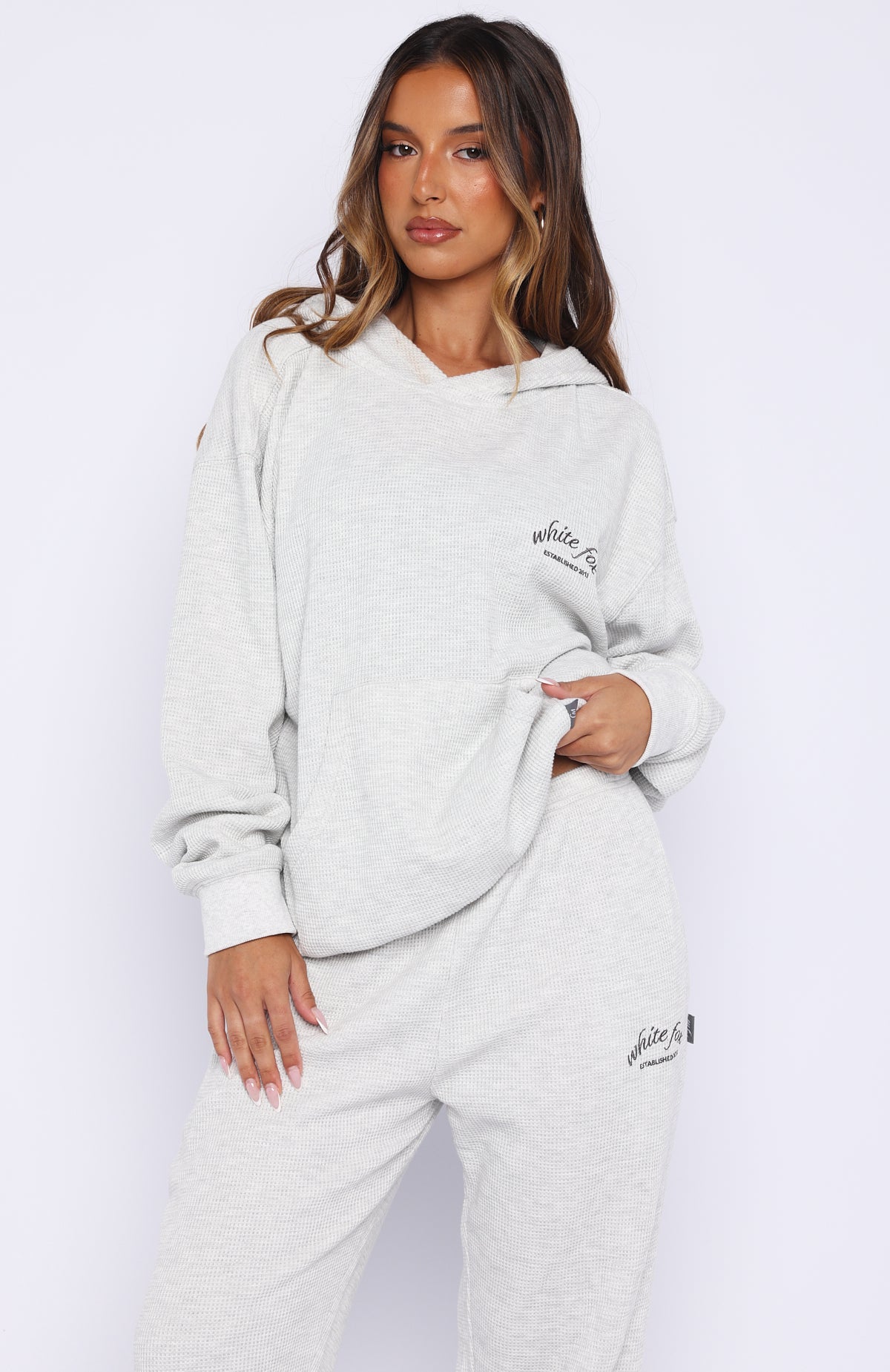 Moving Out Waffle Oversized Hoodie Light Grey Marle - Image 2